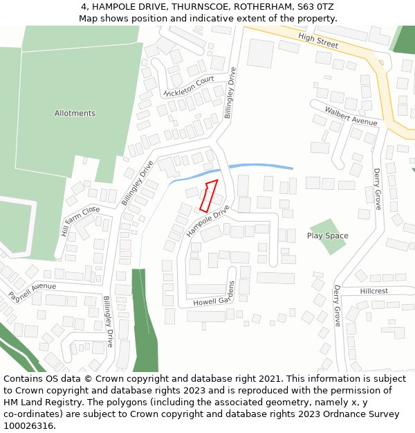 4, HAMPOLE DRIVE, THURNSCOE, ROTHERHAM, S63 0TZ: Location map and indicative extent of plot