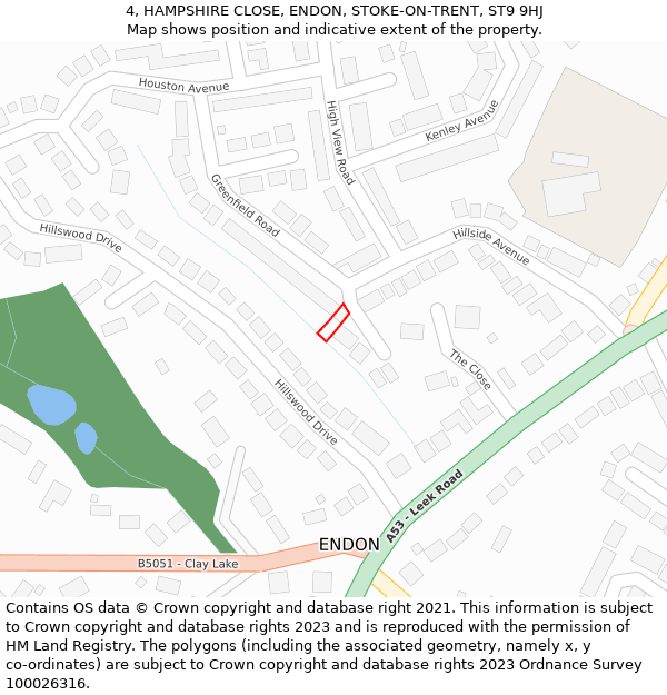 4, HAMPSHIRE CLOSE, ENDON, STOKE-ON-TRENT, ST9 9HJ: Location map and indicative extent of plot