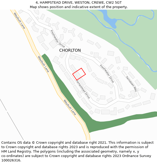 4, HAMPSTEAD DRIVE, WESTON, CREWE, CW2 5GT: Location map and indicative extent of plot