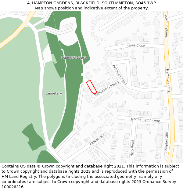 4, HAMPTON GARDENS, BLACKFIELD, SOUTHAMPTON, SO45 1WP: Location map and indicative extent of plot