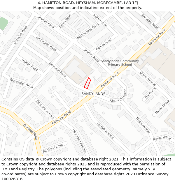 4, HAMPTON ROAD, HEYSHAM, MORECAMBE, LA3 1EJ: Location map and indicative extent of plot