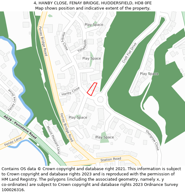 4, HANBY CLOSE, FENAY BRIDGE, HUDDERSFIELD, HD8 0FE: Location map and indicative extent of plot