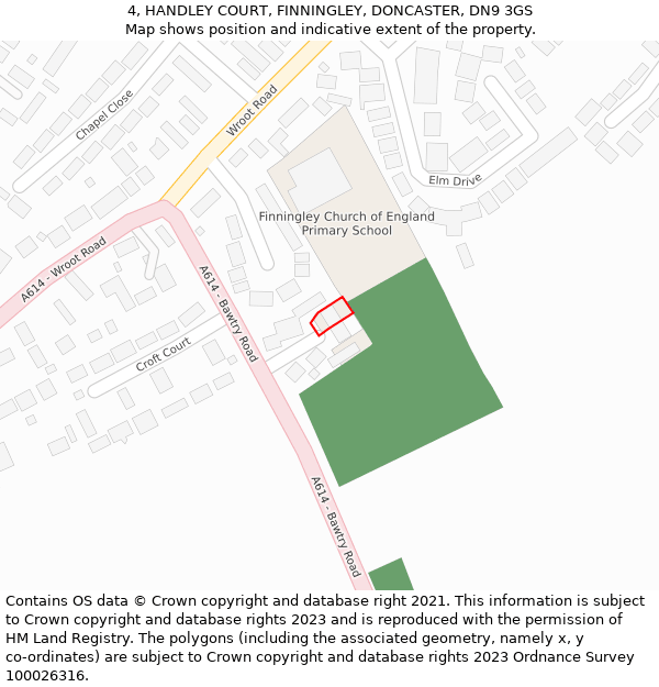 4, HANDLEY COURT, FINNINGLEY, DONCASTER, DN9 3GS: Location map and indicative extent of plot