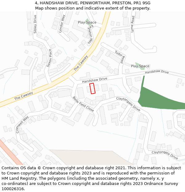 4, HANDSHAW DRIVE, PENWORTHAM, PRESTON, PR1 9SG: Location map and indicative extent of plot