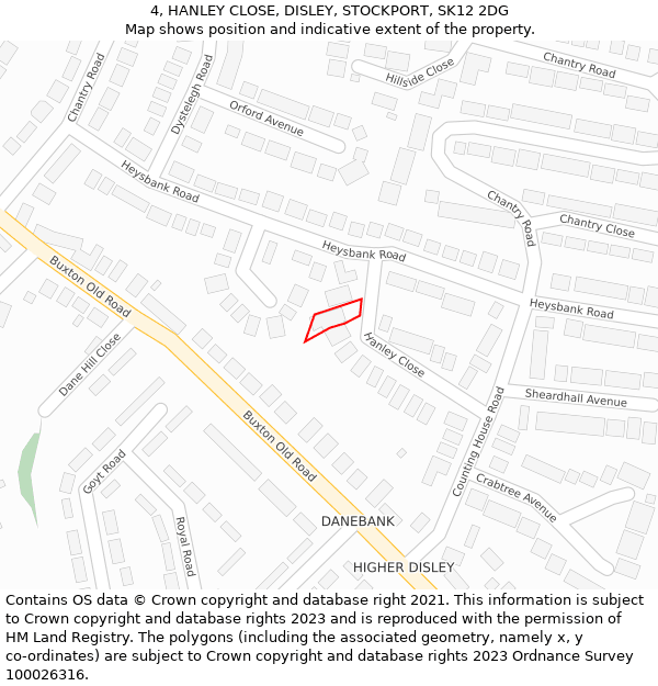 4, HANLEY CLOSE, DISLEY, STOCKPORT, SK12 2DG: Location map and indicative extent of plot