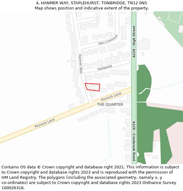 4, HANMER WAY, STAPLEHURST, TONBRIDGE, TN12 0NS: Location map and indicative extent of plot