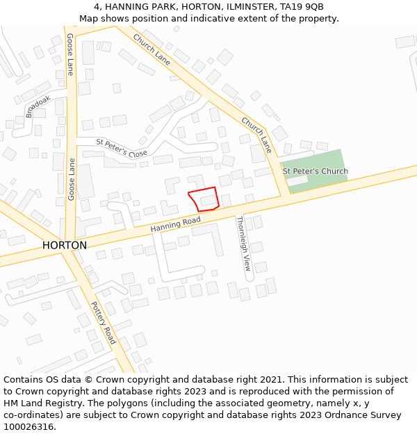 4, HANNING PARK, HORTON, ILMINSTER, TA19 9QB: Location map and indicative extent of plot