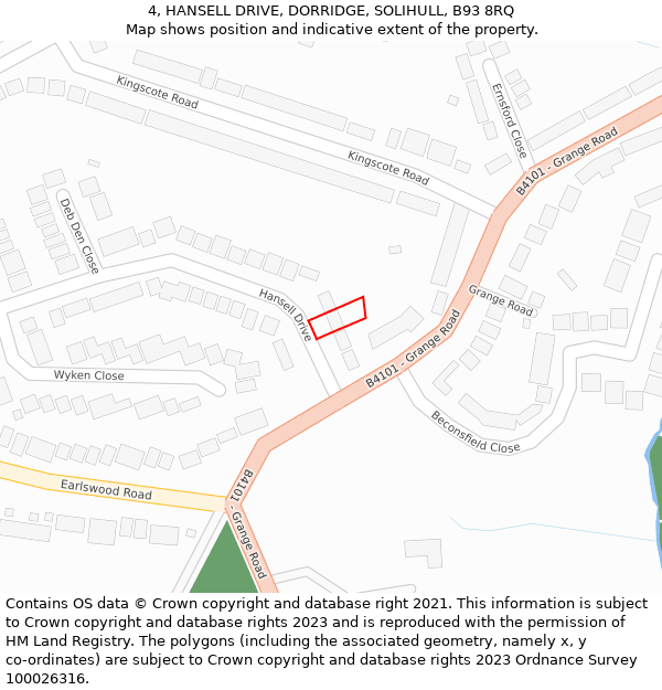 4, HANSELL DRIVE, DORRIDGE, SOLIHULL, B93 8RQ: Location map and indicative extent of plot