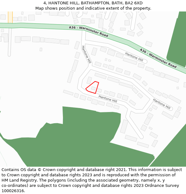 4, HANTONE HILL, BATHAMPTON, BATH, BA2 6XD: Location map and indicative extent of plot