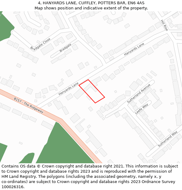 4, HANYARDS LANE, CUFFLEY, POTTERS BAR, EN6 4AS: Location map and indicative extent of plot