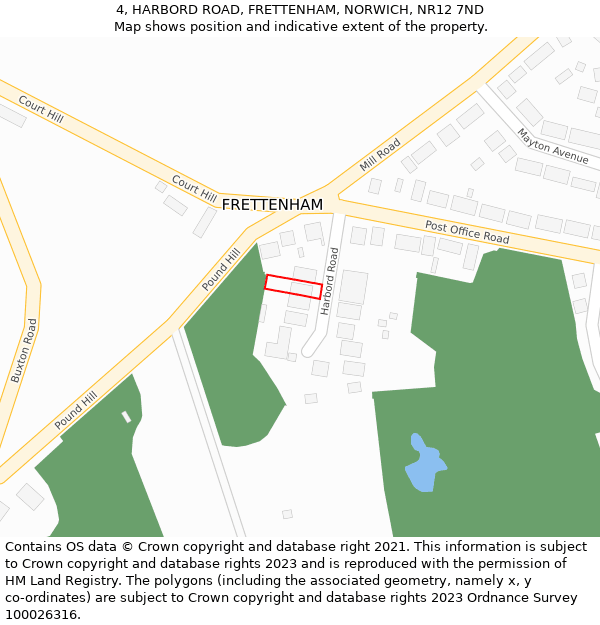 4, HARBORD ROAD, FRETTENHAM, NORWICH, NR12 7ND: Location map and indicative extent of plot