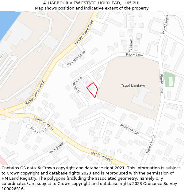 4, HARBOUR VIEW ESTATE, HOLYHEAD, LL65 2HL: Location map and indicative extent of plot