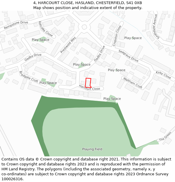 4, HARCOURT CLOSE, HASLAND, CHESTERFIELD, S41 0XB: Location map and indicative extent of plot