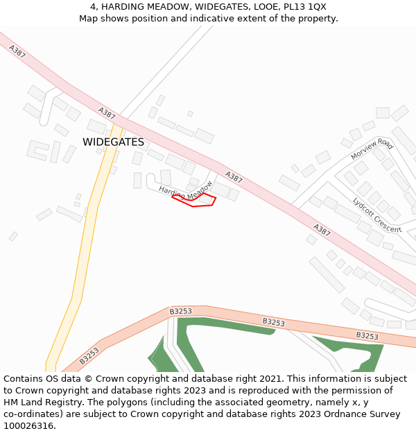 4, HARDING MEADOW, WIDEGATES, LOOE, PL13 1QX: Location map and indicative extent of plot