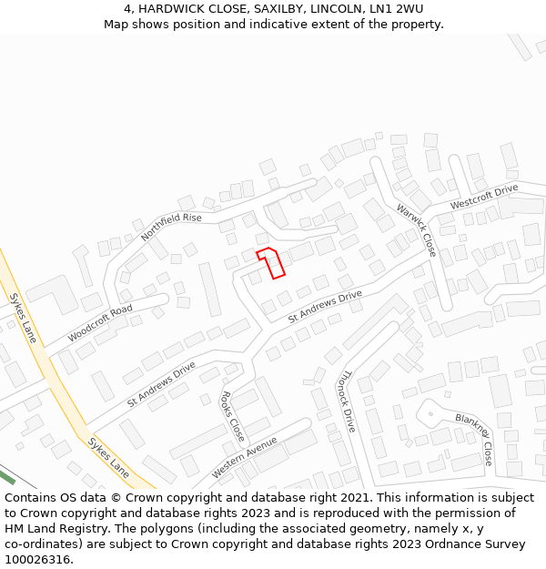 4, HARDWICK CLOSE, SAXILBY, LINCOLN, LN1 2WU: Location map and indicative extent of plot