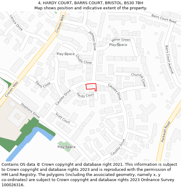 4, HARDY COURT, BARRS COURT, BRISTOL, BS30 7BH: Location map and indicative extent of plot