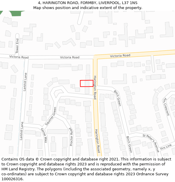 4, HARINGTON ROAD, FORMBY, LIVERPOOL, L37 1NS: Location map and indicative extent of plot