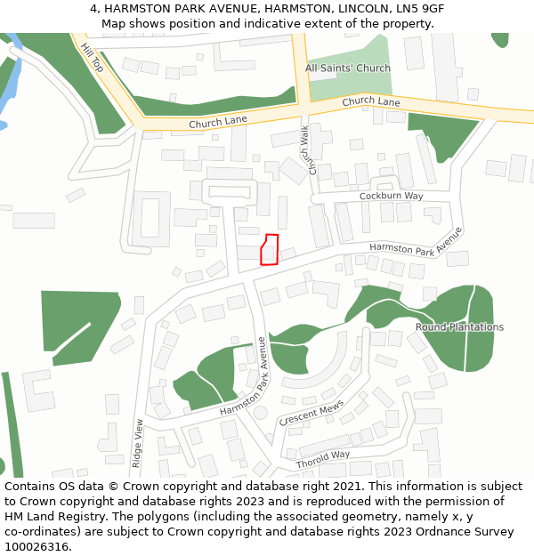 4, HARMSTON PARK AVENUE, HARMSTON, LINCOLN, LN5 9GF: Location map and indicative extent of plot