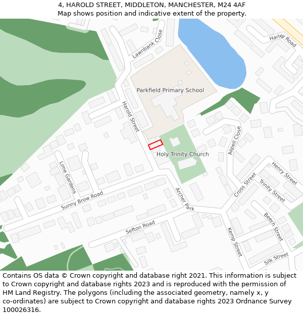 4, HAROLD STREET, MIDDLETON, MANCHESTER, M24 4AF: Location map and indicative extent of plot