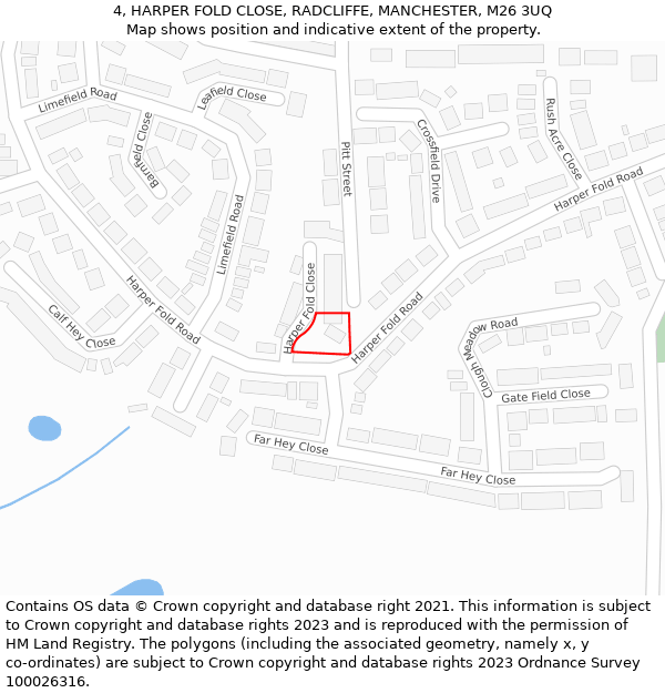 4, HARPER FOLD CLOSE, RADCLIFFE, MANCHESTER, M26 3UQ: Location map and indicative extent of plot