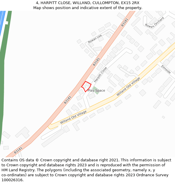 4, HARPITT CLOSE, WILLAND, CULLOMPTON, EX15 2RX: Location map and indicative extent of plot