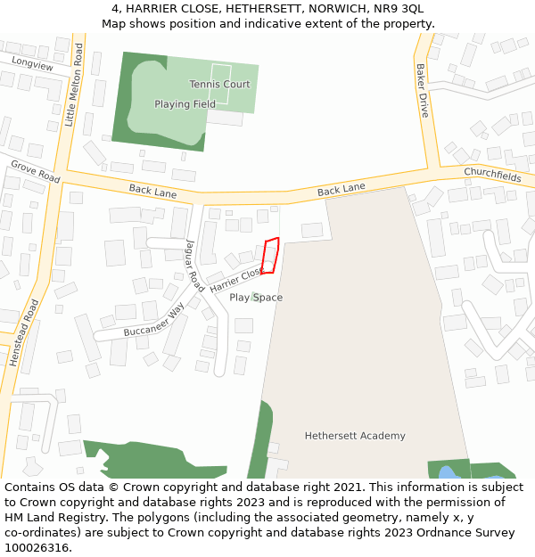 4, HARRIER CLOSE, HETHERSETT, NORWICH, NR9 3QL: Location map and indicative extent of plot