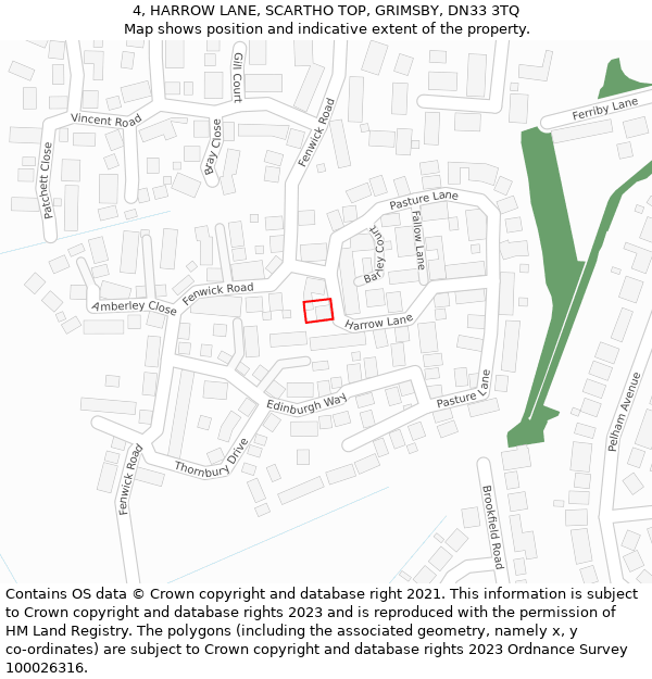 4, HARROW LANE, SCARTHO TOP, GRIMSBY, DN33 3TQ: Location map and indicative extent of plot