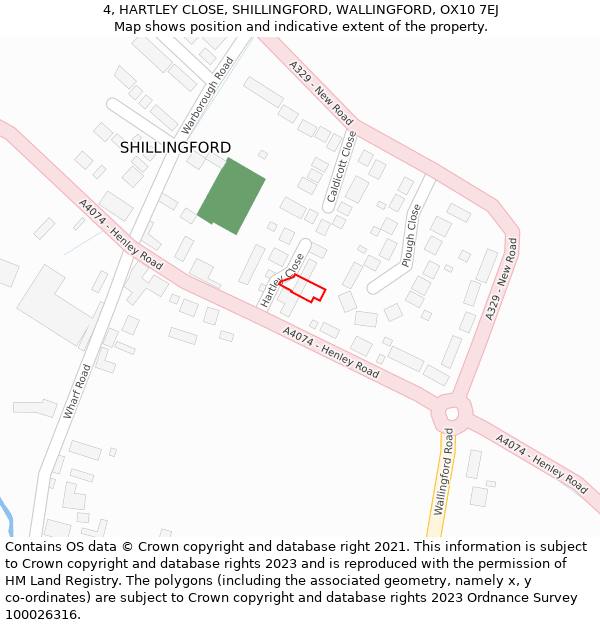 4, HARTLEY CLOSE, SHILLINGFORD, WALLINGFORD, OX10 7EJ: Location map and indicative extent of plot