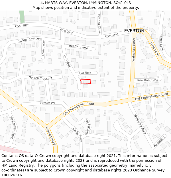 4, HARTS WAY, EVERTON, LYMINGTON, SO41 0LS: Location map and indicative extent of plot