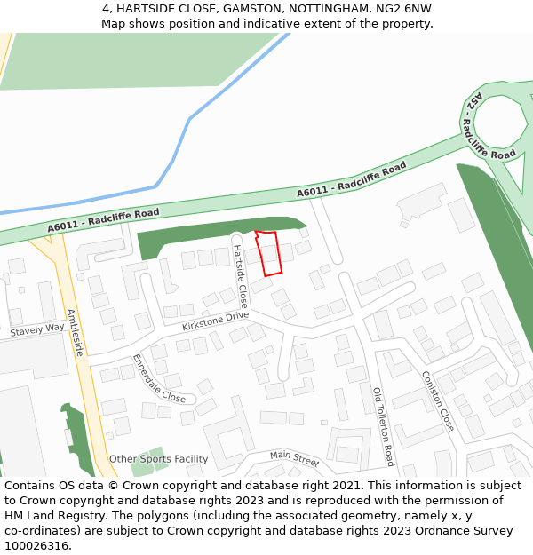 4, HARTSIDE CLOSE, GAMSTON, NOTTINGHAM, NG2 6NW: Location map and indicative extent of plot