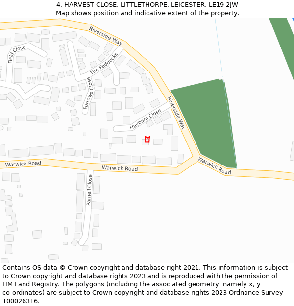 4, HARVEST CLOSE, LITTLETHORPE, LEICESTER, LE19 2JW: Location map and indicative extent of plot