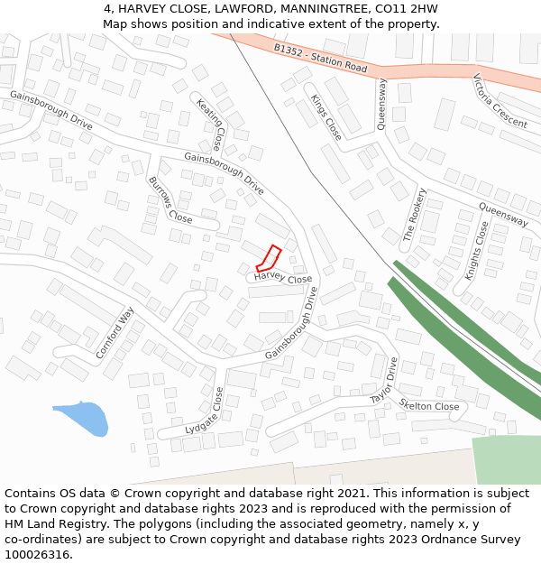 4, HARVEY CLOSE, LAWFORD, MANNINGTREE, CO11 2HW: Location map and indicative extent of plot