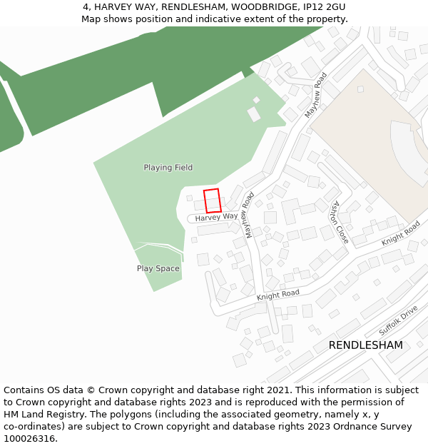 4, HARVEY WAY, RENDLESHAM, WOODBRIDGE, IP12 2GU: Location map and indicative extent of plot