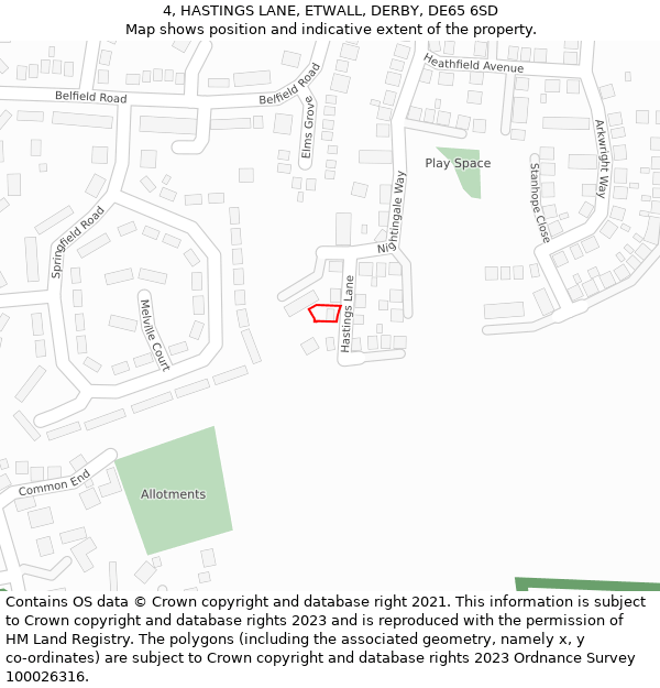 4, HASTINGS LANE, ETWALL, DERBY, DE65 6SD: Location map and indicative extent of plot