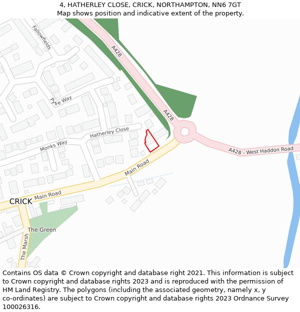 4, HATHERLEY CLOSE, CRICK, NORTHAMPTON, NN6 7GT: Location map and indicative extent of plot