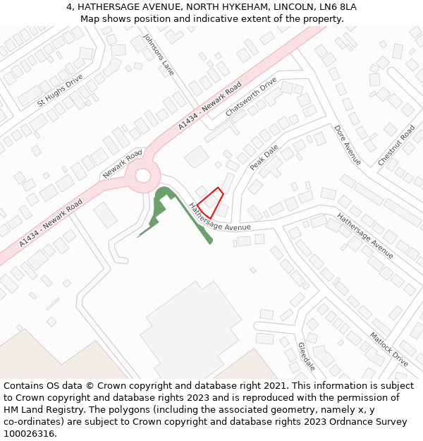 4, HATHERSAGE AVENUE, NORTH HYKEHAM, LINCOLN, LN6 8LA: Location map and indicative extent of plot