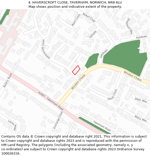 4, HAVERSCROFT CLOSE, TAVERHAM, NORWICH, NR8 6LU: Location map and indicative extent of plot