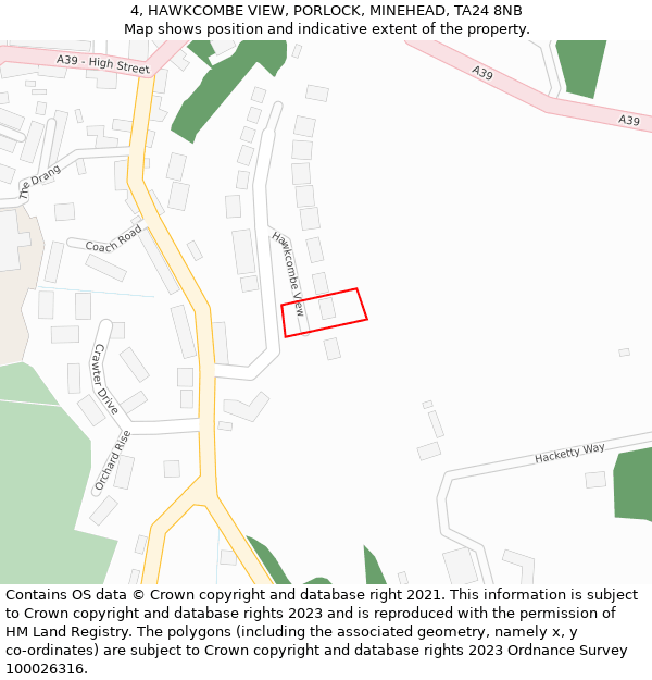 4, HAWKCOMBE VIEW, PORLOCK, MINEHEAD, TA24 8NB: Location map and indicative extent of plot