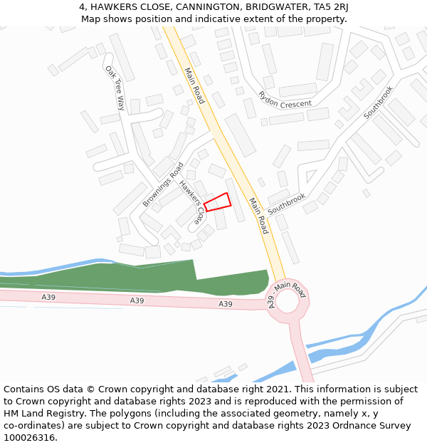 4, HAWKERS CLOSE, CANNINGTON, BRIDGWATER, TA5 2RJ: Location map and indicative extent of plot