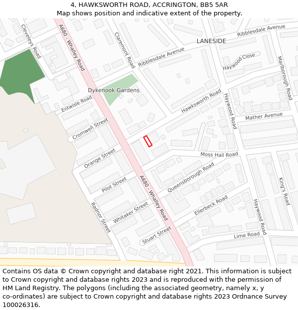 4, HAWKSWORTH ROAD, ACCRINGTON, BB5 5AR: Location map and indicative extent of plot
