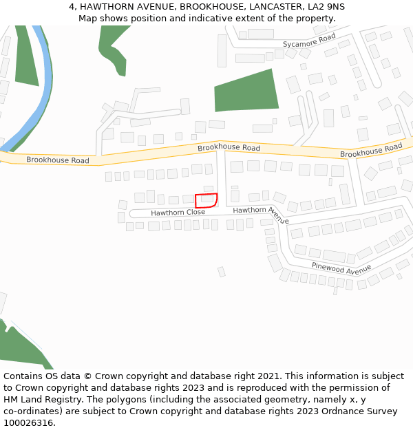 4, HAWTHORN AVENUE, BROOKHOUSE, LANCASTER, LA2 9NS: Location map and indicative extent of plot