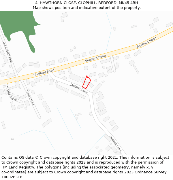 4, HAWTHORN CLOSE, CLOPHILL, BEDFORD, MK45 4BH: Location map and indicative extent of plot