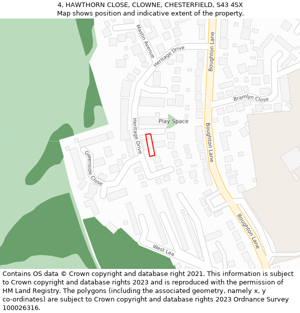 4, HAWTHORN CLOSE, CLOWNE, CHESTERFIELD, S43 4SX: Location map and indicative extent of plot