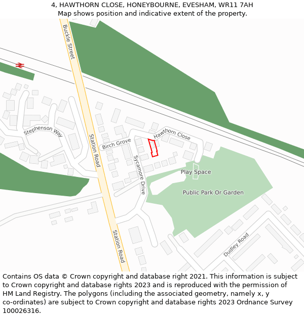 4, HAWTHORN CLOSE, HONEYBOURNE, EVESHAM, WR11 7AH: Location map and indicative extent of plot