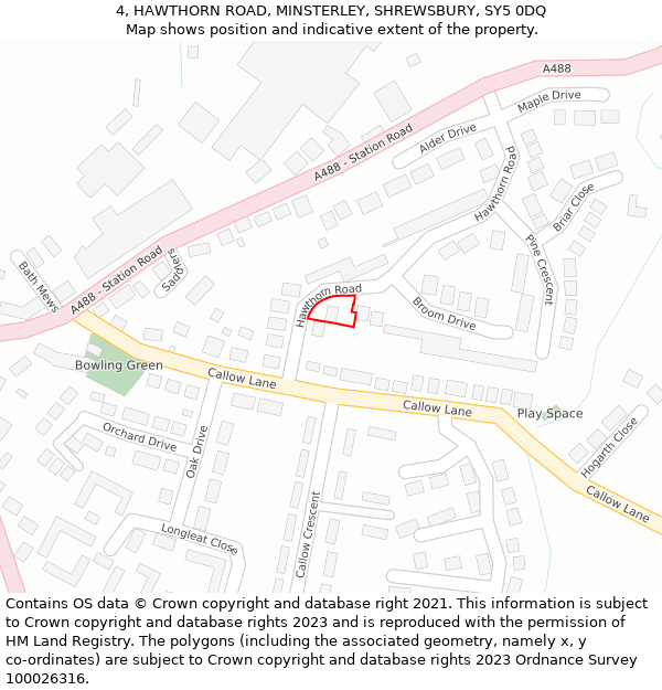 4, HAWTHORN ROAD, MINSTERLEY, SHREWSBURY, SY5 0DQ: Location map and indicative extent of plot