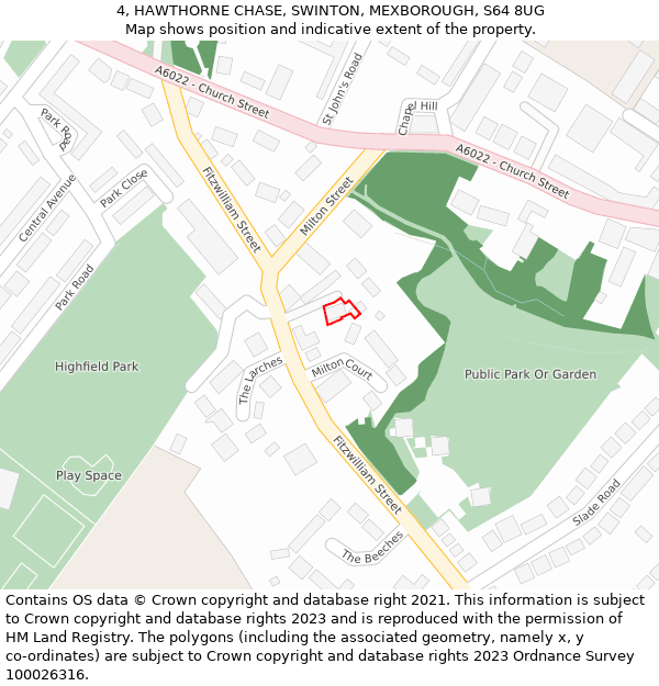 4, HAWTHORNE CHASE, SWINTON, MEXBOROUGH, S64 8UG: Location map and indicative extent of plot