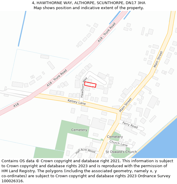 4, HAWTHORNE WAY, ALTHORPE, SCUNTHORPE, DN17 3HA: Location map and indicative extent of plot