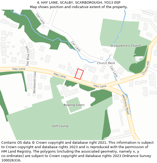4, HAY LANE, SCALBY, SCARBOROUGH, YO13 0SP: Location map and indicative extent of plot