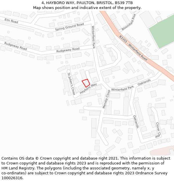 4, HAYBORO WAY, PAULTON, BRISTOL, BS39 7TB: Location map and indicative extent of plot