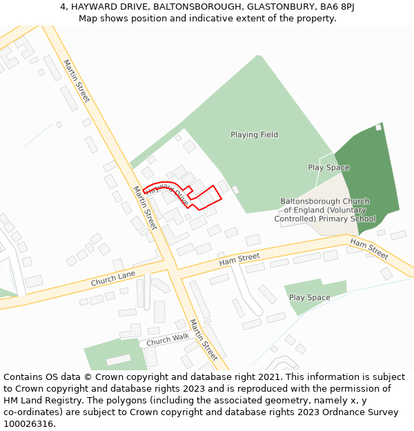 4, HAYWARD DRIVE, BALTONSBOROUGH, GLASTONBURY, BA6 8PJ: Location map and indicative extent of plot